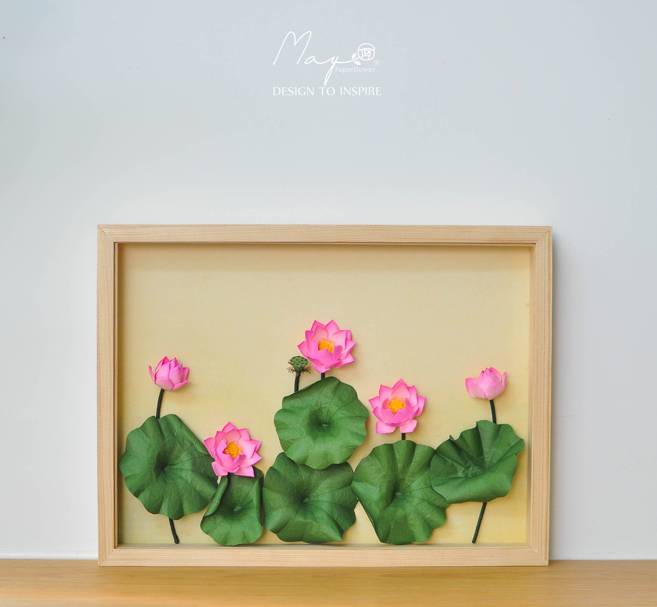 Tranh hoa sen hồng khổ ngang size 30x40cm